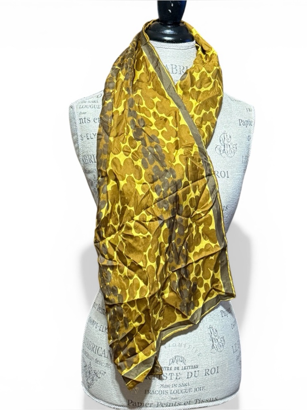 Vintage Vera Neumann Silk Scarf Abstract  Circles Gold Brown 43” x 14”